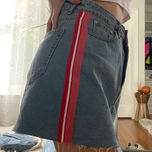 Red and white striped Zara denim skirt